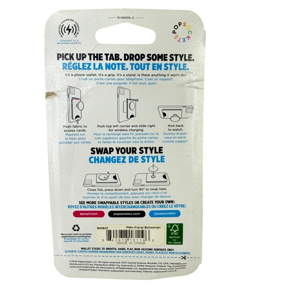 PopSockets Floral Bohemian PopWallet+ Phone Grip and Card Holder OS - Picture 4 of 4